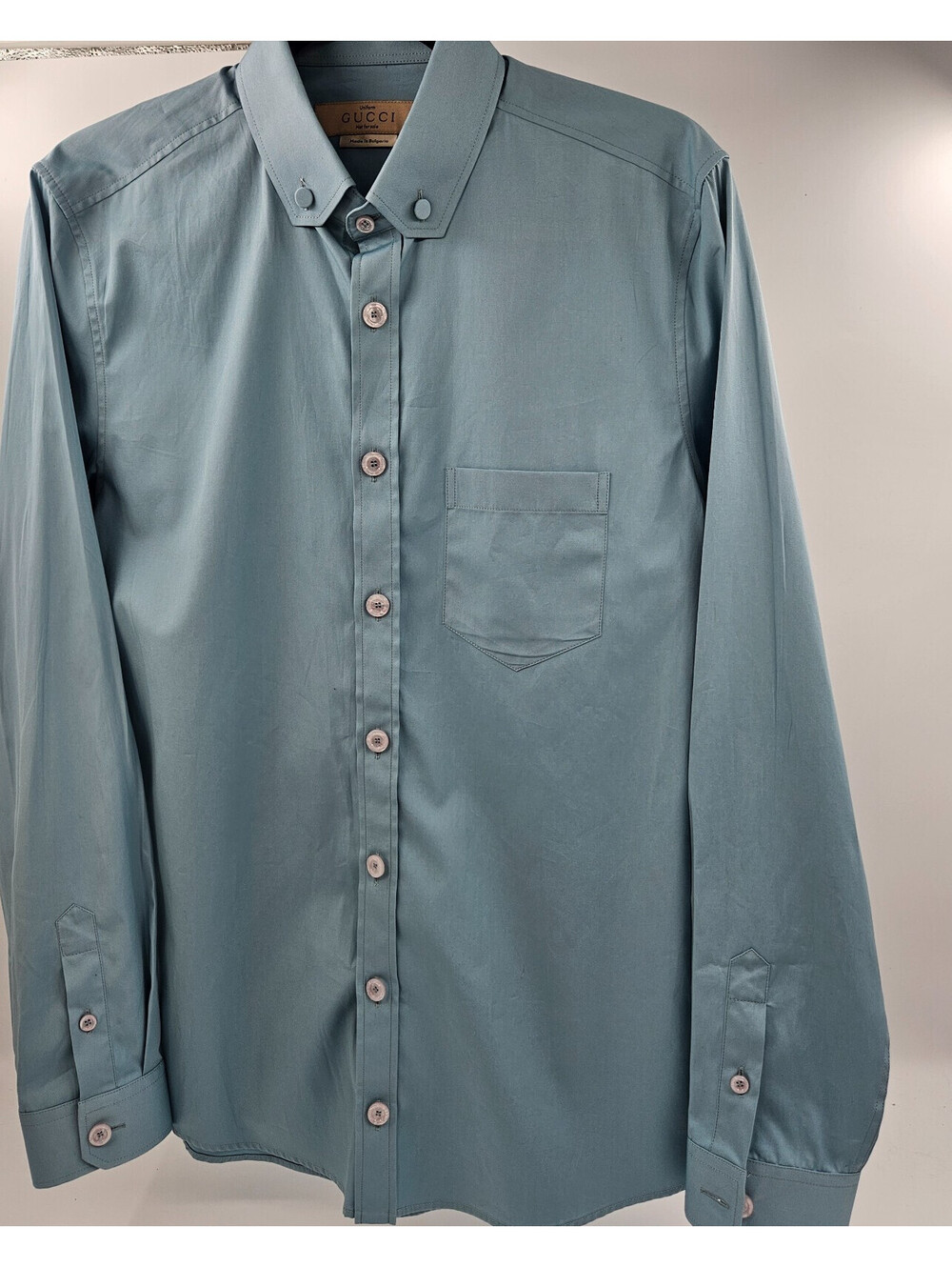Gucci"Not For Sale”Uniform Shirt BlueGreen/Dusty Teal Cotton Button Down Men’s M